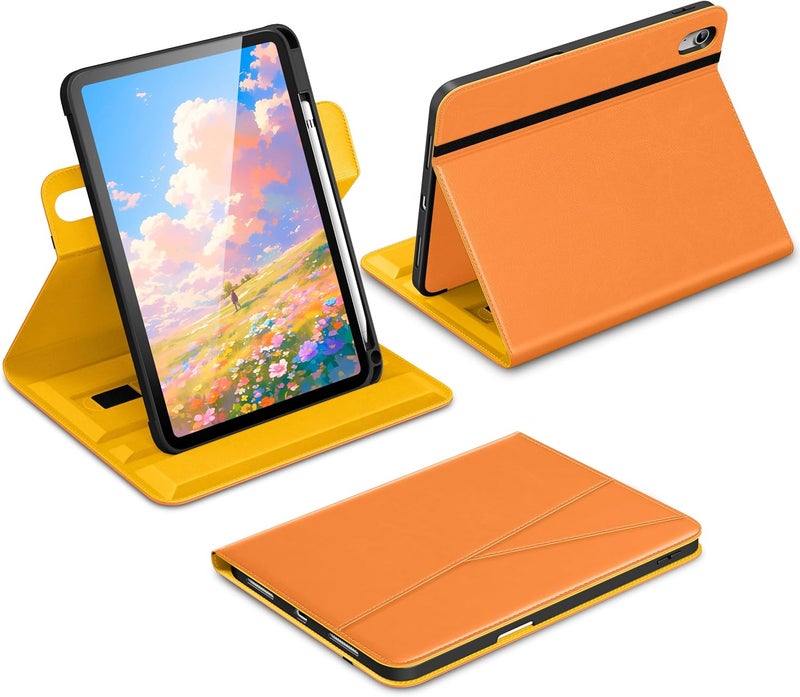 DTTO for iPad A16 Case, iPad 11th / 10th Generation Case (2025/2022), 360 Degree Rotating Premium Leather Folio Stand Cover with Pencil Holder, Orange - Image 1